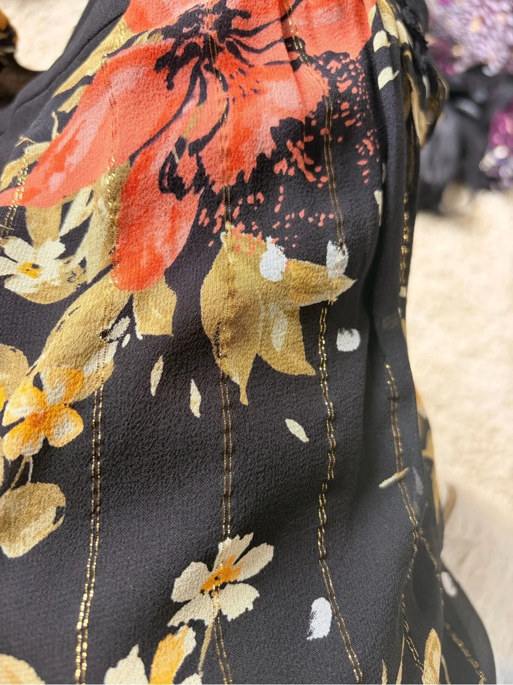 Joie Black Floral Long-Sleeve Split-Neck Blouse - Picture 7 of 7